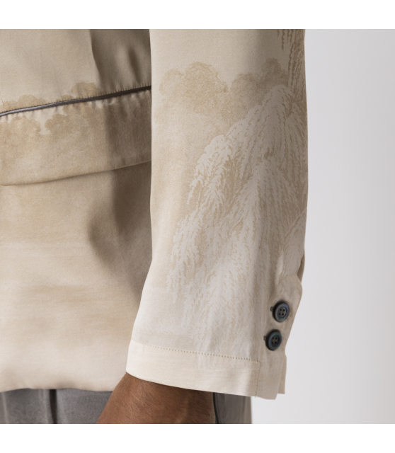 PIERRE-LOUIS MASCIA - Blazer croisé marron et beige en soie