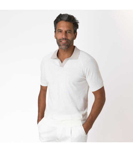 GRAN SASSO - Polo blanc cassé à col skipper beige