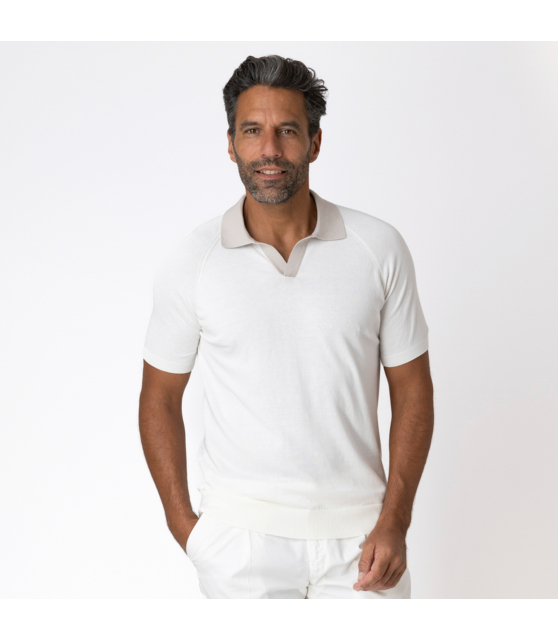 GRAN SASSO - Polo blanc cassé à col skipper beige