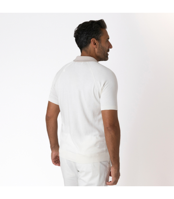 GRAN SASSO - Polo blanc cassé à col skipper beige