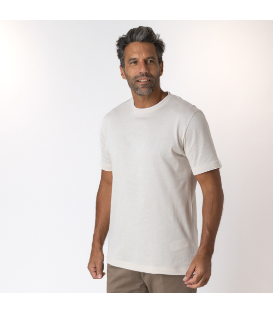 ELEVENTY - T-shirt beige à empiècements blancs