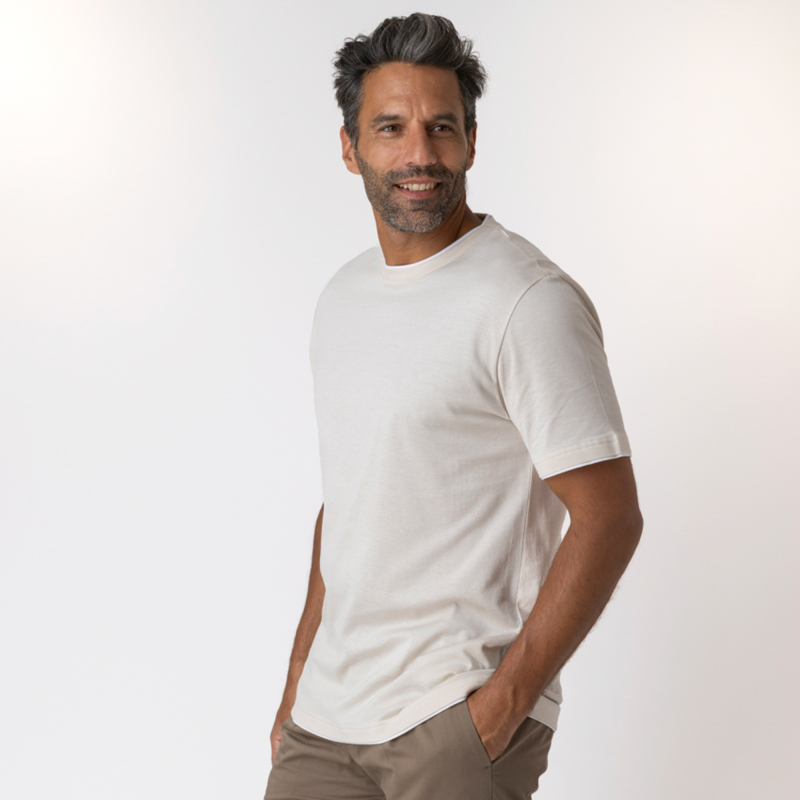 ELEVENTY - T-shirt beige à empiècements blancs 2