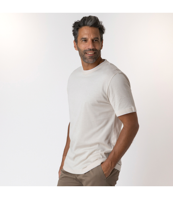 ELEVENTY - T-shirt beige à empiècements blancs