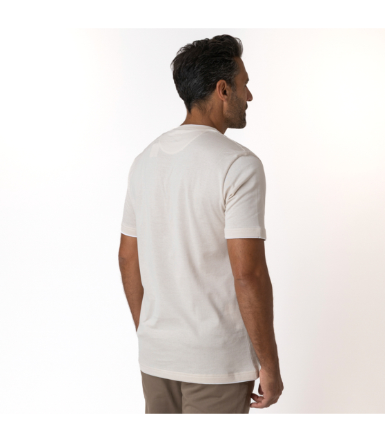 ELEVENTY - T-shirt beige à empiècements blancs
