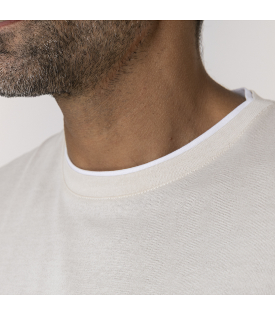 ELEVENTY - T-shirt beige à empiècements blancs