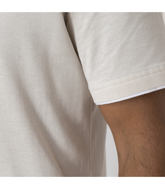 ELEVENTY - T-shirt beige à empiècements blancs