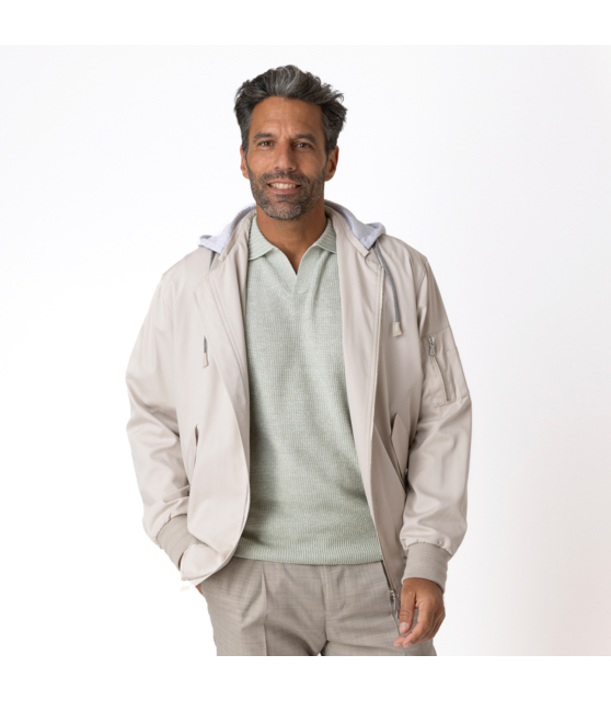 ELEVENTY - Bomber beige à capuche grise