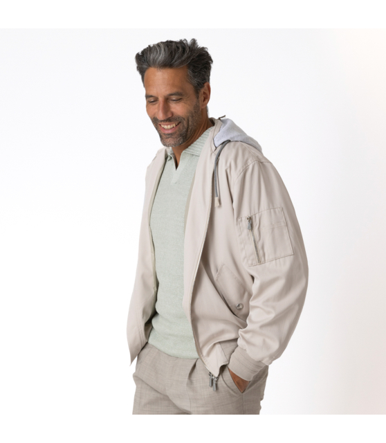 ELEVENTY - Bomber beige à capuche grise