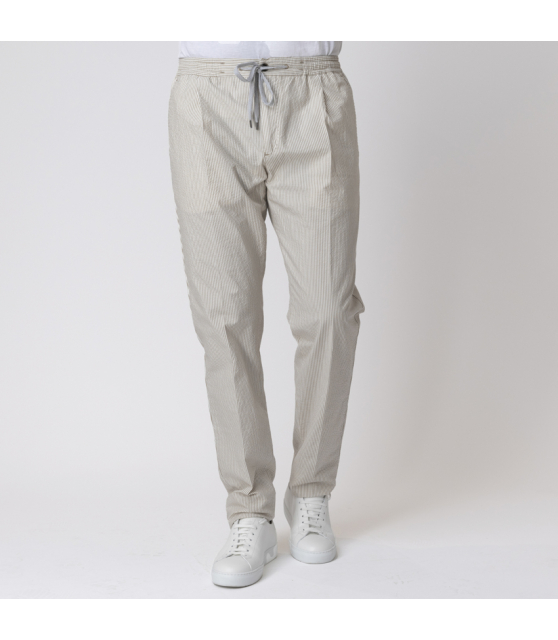 PT TORINO - Pantalon à rayures blanches et beiges