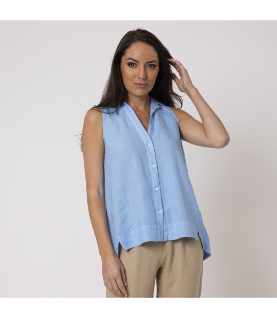 DUNCAN - Top bleu ciel en lin