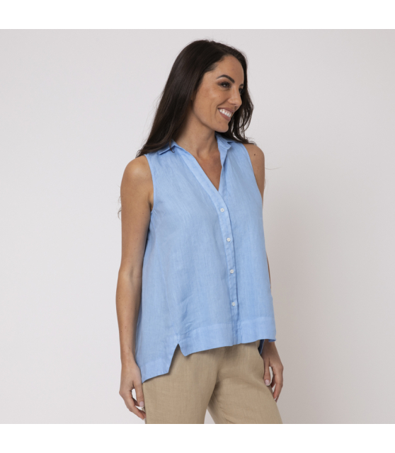 DUNCAN - Top bleu ciel en lin