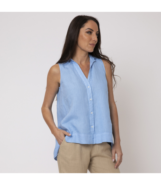 DUNCAN - Top bleu ciel en lin