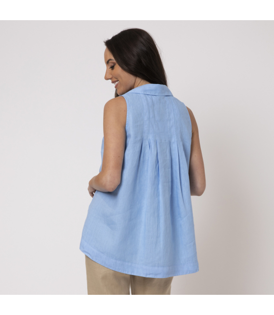 DUNCAN - Top bleu ciel en lin