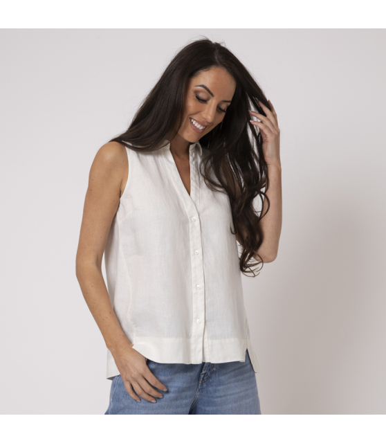 DUNCAN - Top blanc cassé en lin