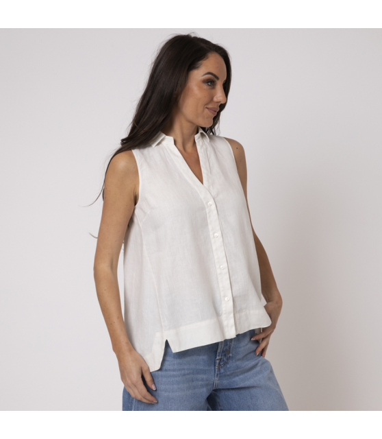 DUNCAN - Top blanc cassé en lin