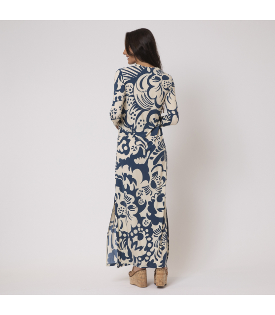 SIYU - Robe longue à motifs floraux blancs et bleus