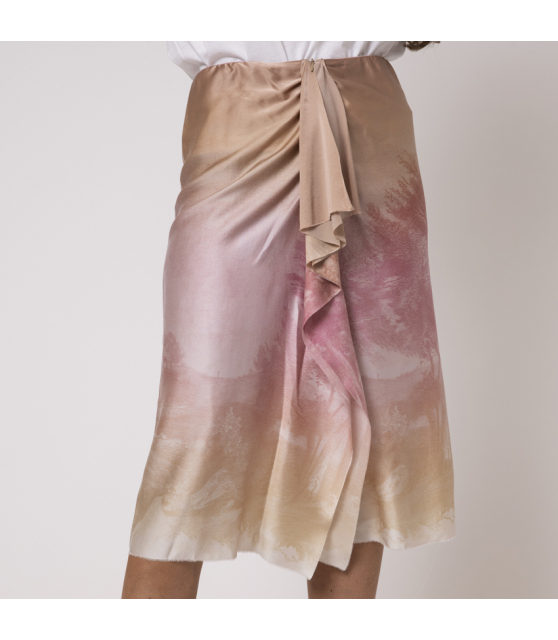 PIERRE-LOUIS MASCIA - Jupe drapée rose et beige en soie