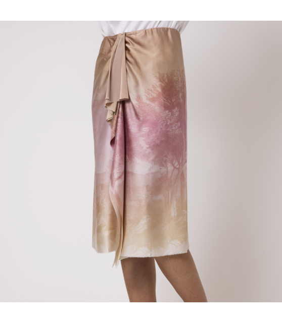 PIERRE-LOUIS MASCIA - Jupe drapée rose et beige en soie