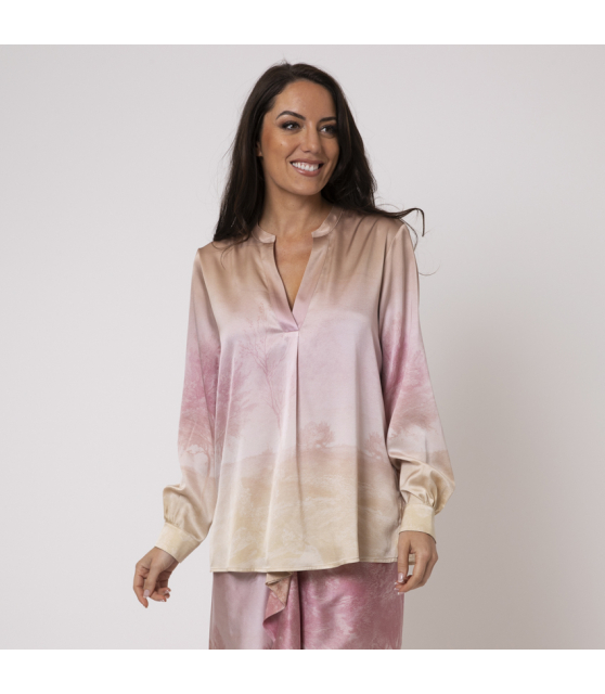 PIERRE-LOUIS MASCIA - Blouse rose et beige en soie