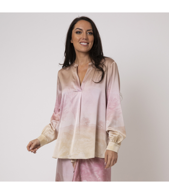 PIERRE-LOUIS MASCIA - Blouse rose et beige en soie