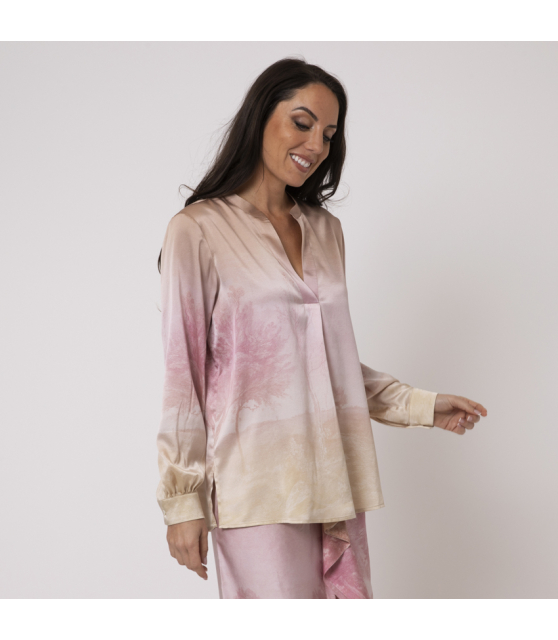 PIERRE-LOUIS MASCIA - Blouse rose et beige en soie