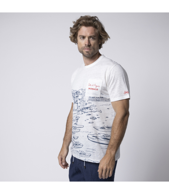 MC2 SAINT BARTH - T-shirt blanc Côte d'Azur Monaco en lin