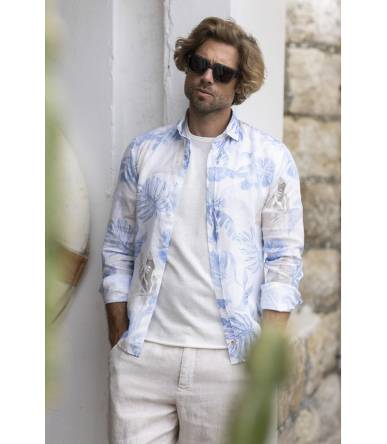 DUNCAN - Chemise à motifs exotiques bleus et marron