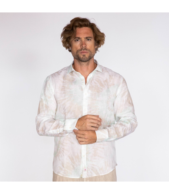 DUNCAN - Chemise à motifs verts et beiges en lin