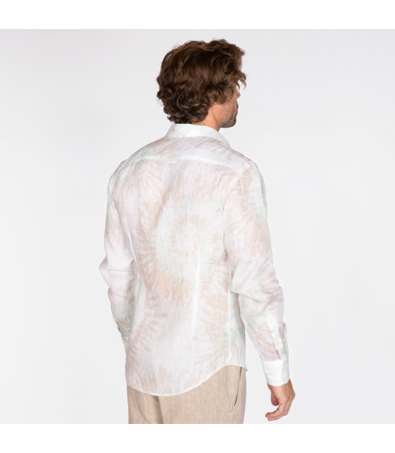 DUNCAN - Chemise à motifs verts et beiges en lin