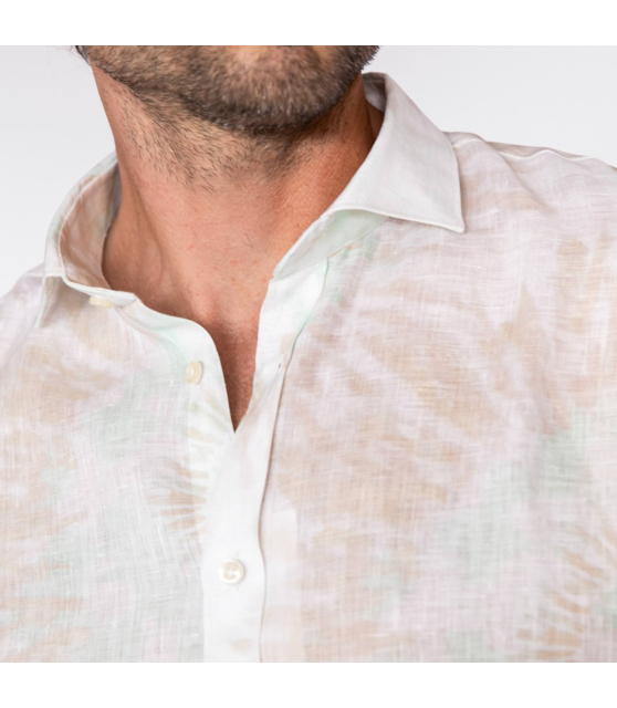 DUNCAN - Chemise à motifs verts et beiges en lin