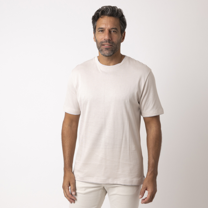 ELEVENTY - T-shirt beige à empiècements gris