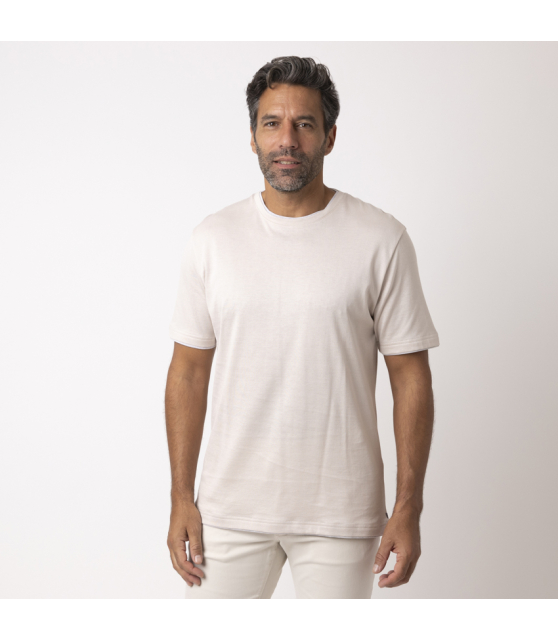 ELEVENTY - T-shirt beige à empiècements gris