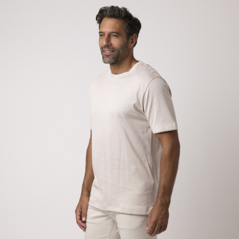 ELEVENTY - T-shirt beige à empiècements gris 2