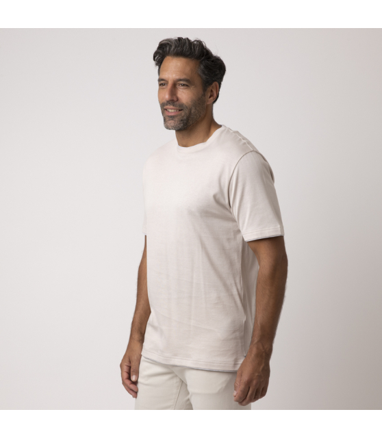 ELEVENTY - T-shirt beige à empiècements gris