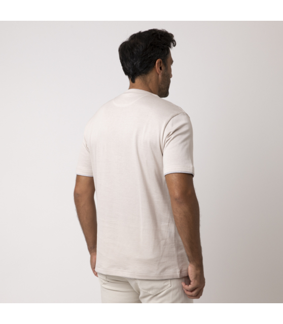 ELEVENTY - T-shirt beige à empiècements gris