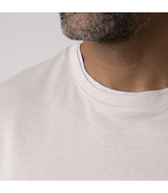 ELEVENTY - T-shirt beige à empiècements gris