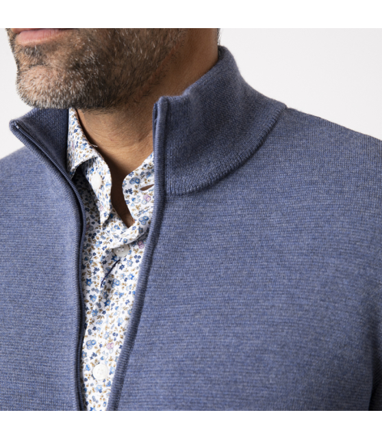 GRAN SASSO - Gilet bleu zippé à col montant