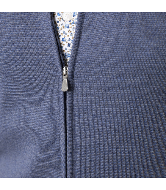 GRAN SASSO - Gilet bleu zippé à col montant