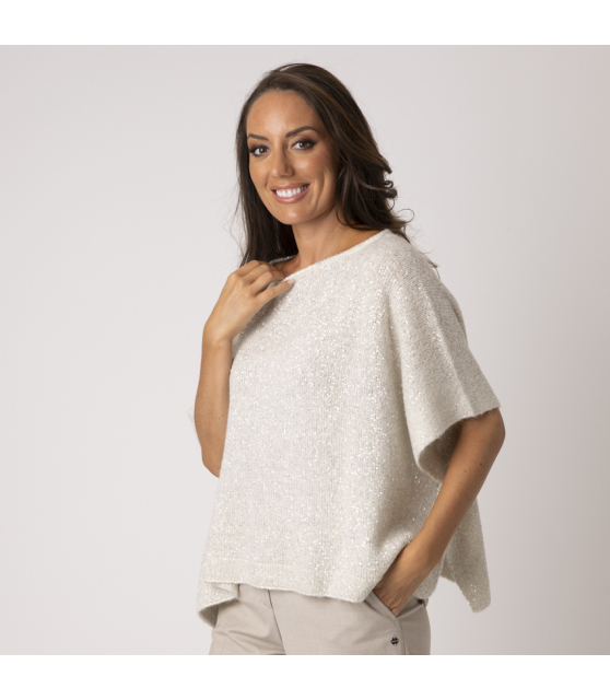 D.EXTERIOR - Top cape écru à paillettes