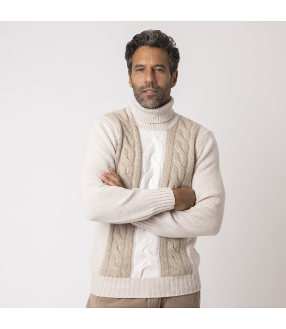 GRAN SASSO - Pull col coulé à torsades tricolore