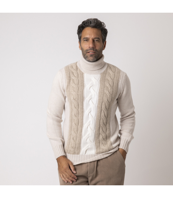 GRAN SASSO - Pull col coulé à torsades tricolore