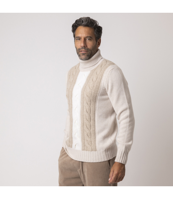 GRAN SASSO - Pull col coulé à torsades tricolore