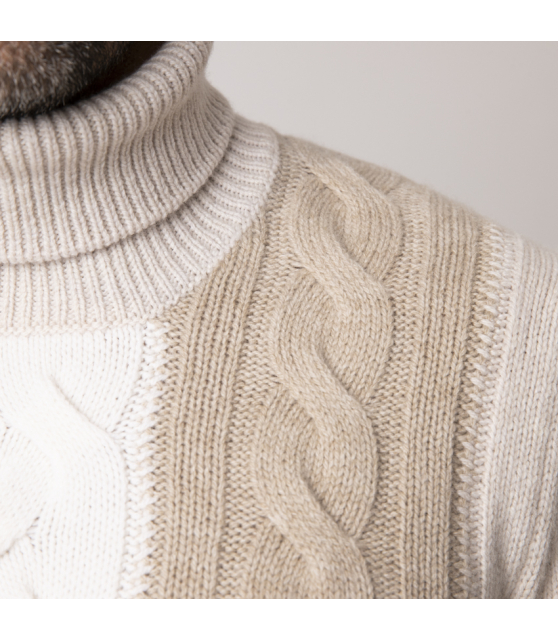 GRAN SASSO - Pull col coulé à torsades tricolore