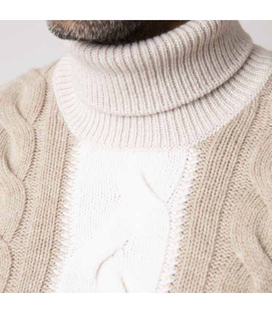 GRAN SASSO - Pull col coulé à torsades tricolore