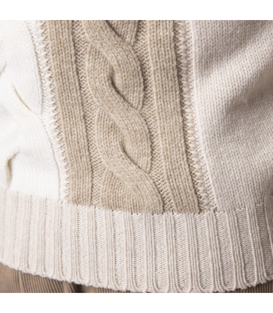 GRAN SASSO - Pull col coulé à torsades tricolore