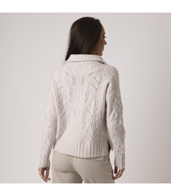 D.EXTERIOR - Pull ivoire torsadé à col zippé