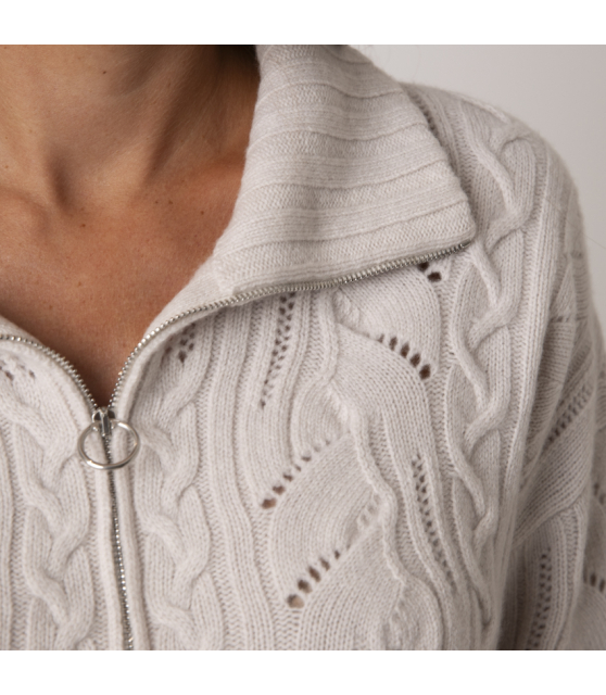 D.EXTERIOR - Pull ivoire torsadé à col zippé