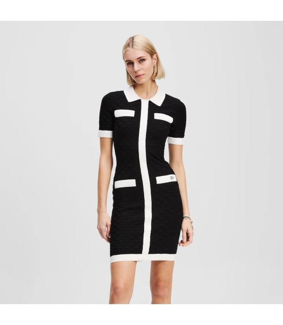KARL LAGERFELD - ROBE NOIRE MOULANTE À CONTRASTES