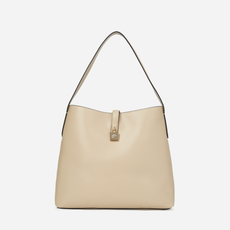 KARL LAGERFELD - Sac besace beige avec cadenas K/AUTOGRAPH