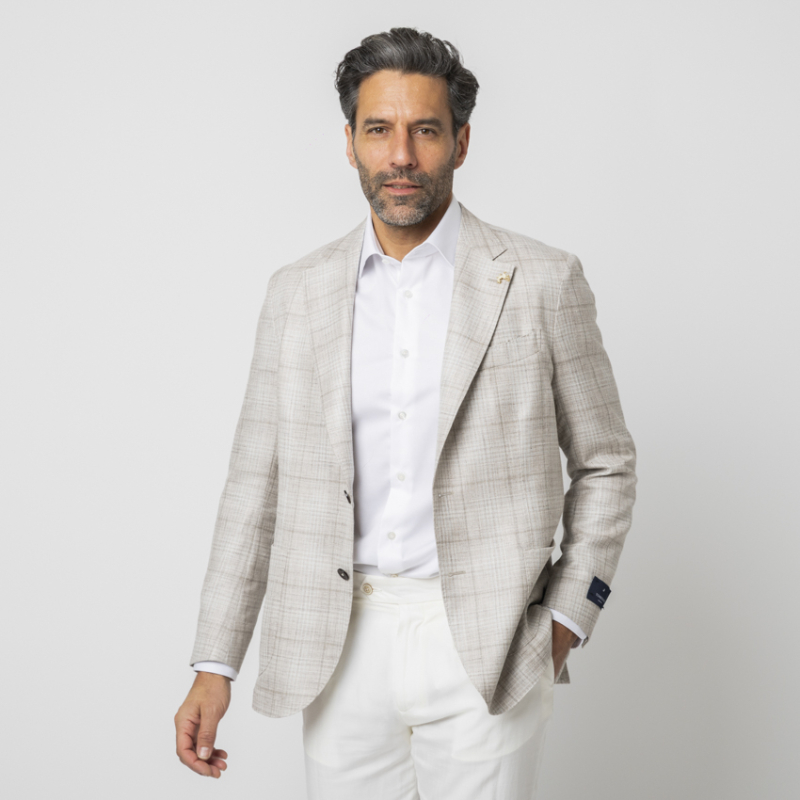 TOMBOLINI - Veste beige à micro-carreaux